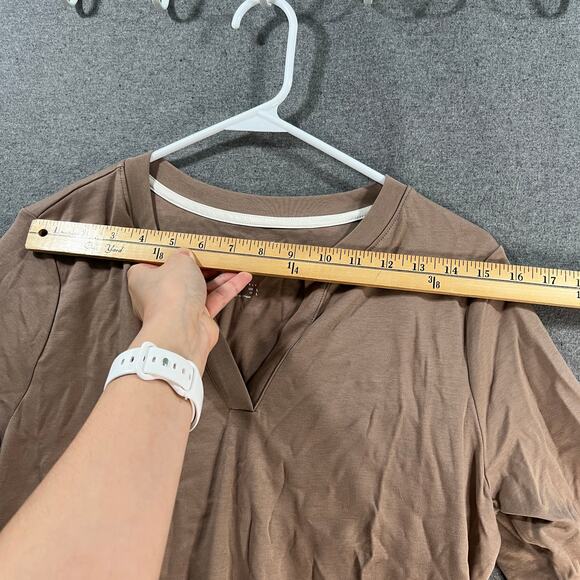 Isaac Mizrahi LIVE! Essentials Pima Cotton Split Neck Top Mushroom, Medium - Picture 6 of 8